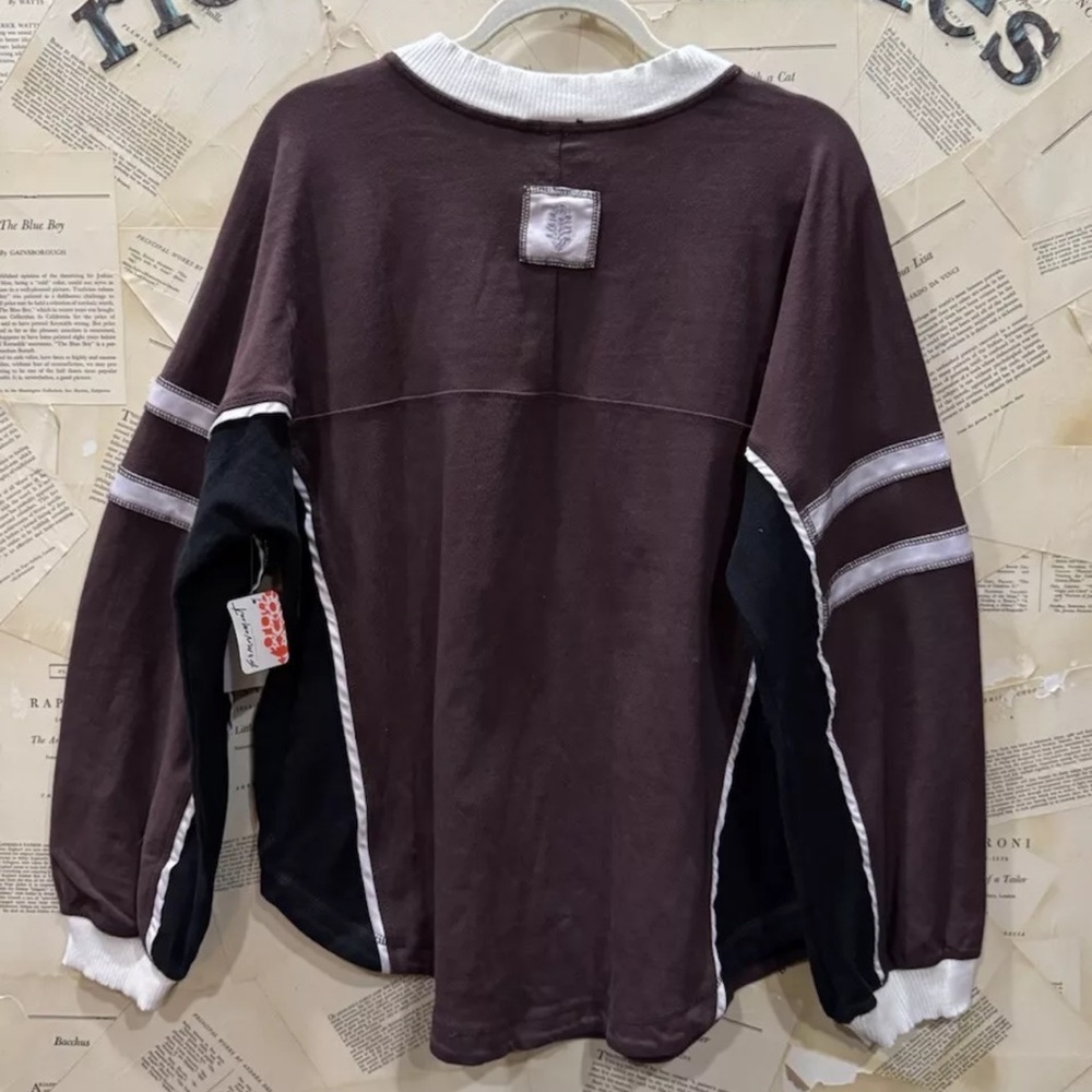 Free People Movement Rugby Ready Layer Pullover Sweatshirt Brown Motif - Picture 5 of 5